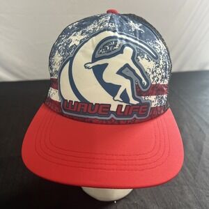 Red, White and Blue Foam Trucker Hat with White Epic Wave Logo Surf Style Cap